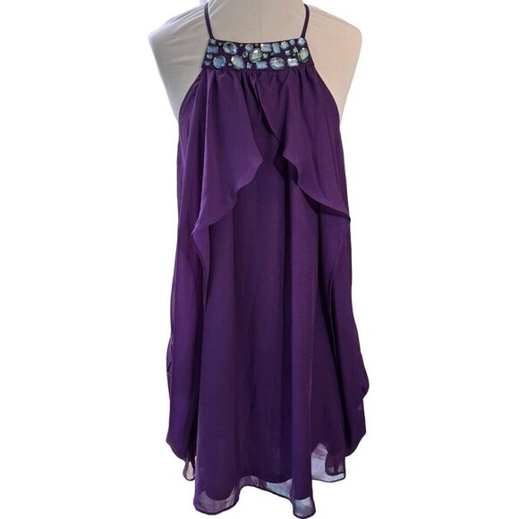 GB Whimsigoth Prom Party Dress Juniors Large Purple Chiffon Flowy Fairy - Picture 15 of 15